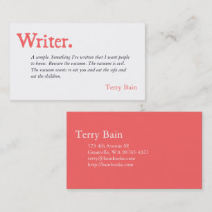 Writer Author Simple Word Business Card