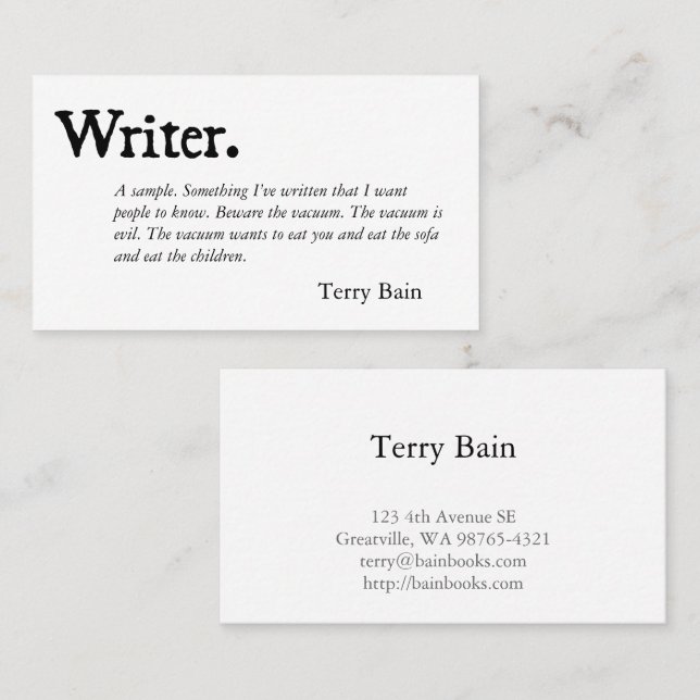 Writer Black White Business Card (Front/Back)