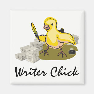 Writer Chick with Paper, Feather Quill and Ink Magnet