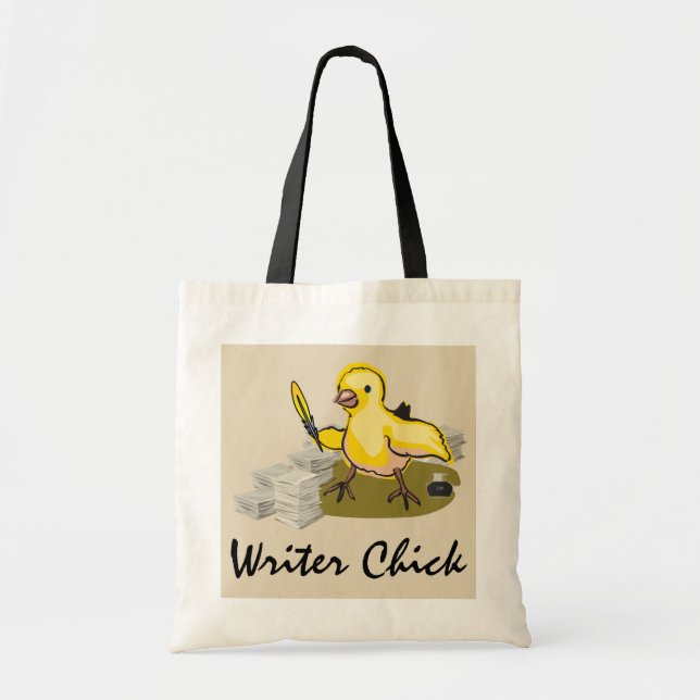 Writer Chick with Paper, Feather Quill and Ink Tote Bag (Front)