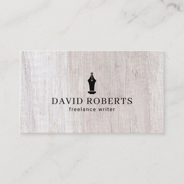 Writer Editor Author Pen Nib Logo Classy Wood Business Card (Front)