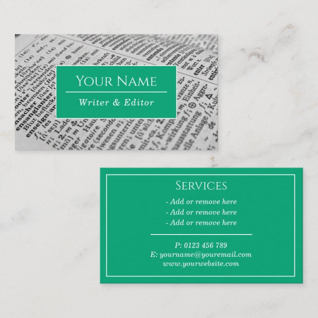 Writer Modern Typography Classic Business Card (Front/Back)