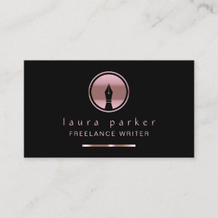 Writer Nib Rose Gold Freelance Author Elegant Business Card