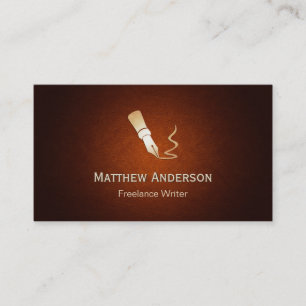 Writer Pen Logo - Stylish Spotlight Brown Leather Business Card