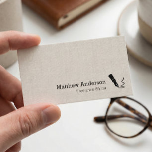 Writer Pen Symbol - Simple Elegant Linen Look Business Card