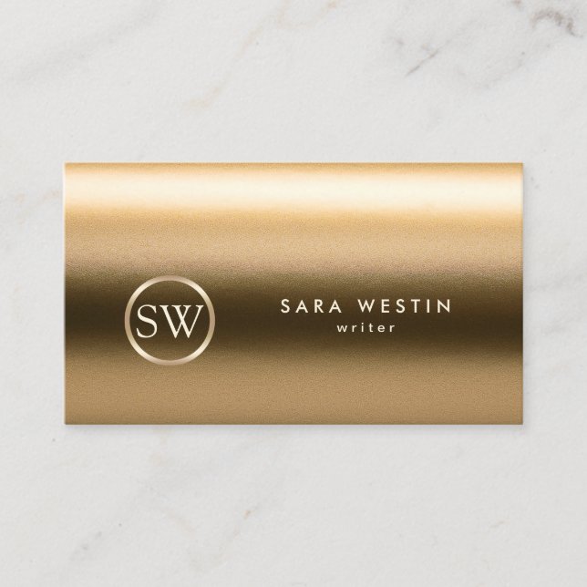 Writer PrintPublishing Literary Arts Gold Monogram Business Card (Front)