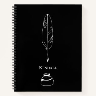 Writer Quill Feather Minimalist Black Personalised Notebook