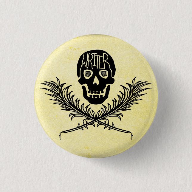 Writer Skull and Crossbones Quills 3 Cm Round Badge (Front)
