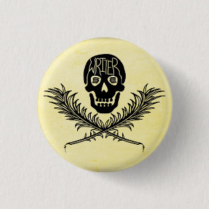 Writer Skull and Crossbones Quills 3 Cm Round Badge