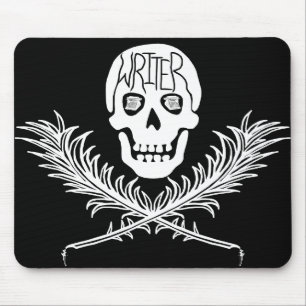 Writer Skull and Crossbones Quills White Mouse Mat