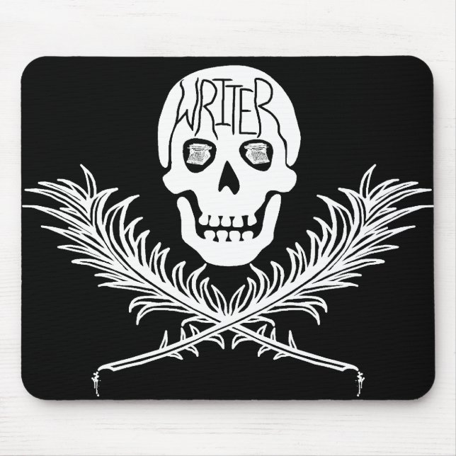 Writer Skull and Crossbones Quills White Mouse Mat (Front)