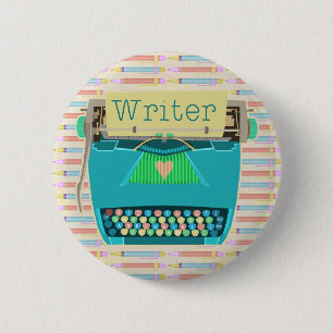 Writer Typewriter Cute Retro Modern Aqua Blue 6 Cm Round Badge
