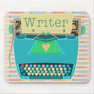 Writer Typewriter Cute Retro Modern Aqua Blue Mouse Mat