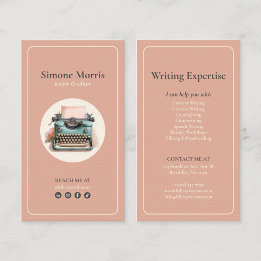 writer vintage retro coral typewriter business card