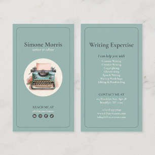 writer vintage retro verde typewriter business card