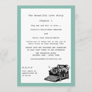 Writer Vintage Typewriter Lesbian Wedding Invitation