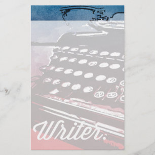 Writer with Typewriter Blue Red Pop Art Stationery