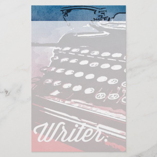 Writer with Typewriter Blue Red Pop Art Stationery (Front)