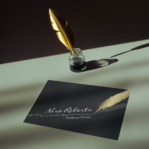 Writers / Authors Black and Gold Quill Feather Pen Business Card