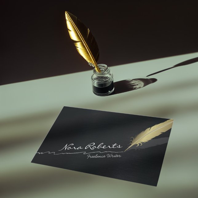 Writers / Authors Black and Gold Quill Feather Pen Business Card (Creator Uploaded)