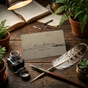 Writers Authors Editor Black Dip Pen Brown Paper Business Card