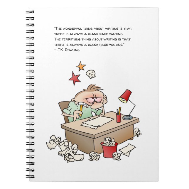 Writer's Block Cartoon With funny Quote Notebook (Front)