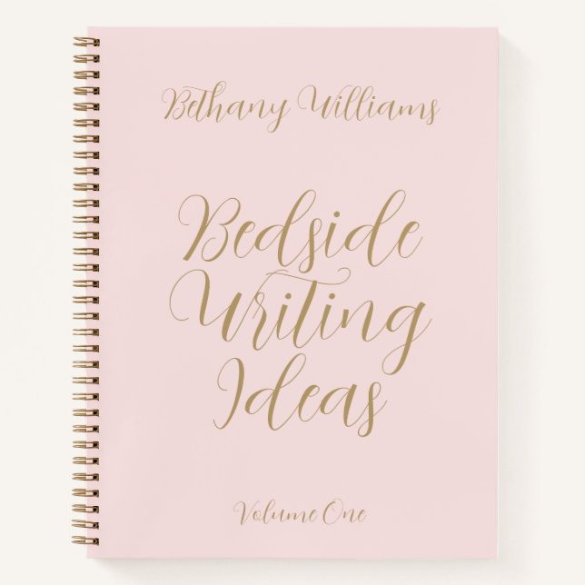 Writer's Name Trendy Blush Pink Script Gold Notebo Notebook (Front)