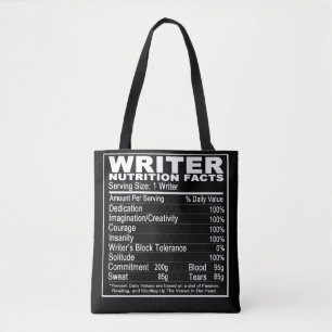 Writer's Nutrition Facts Tote Bag