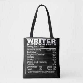 Writer's Nutrition Facts Tote Bag