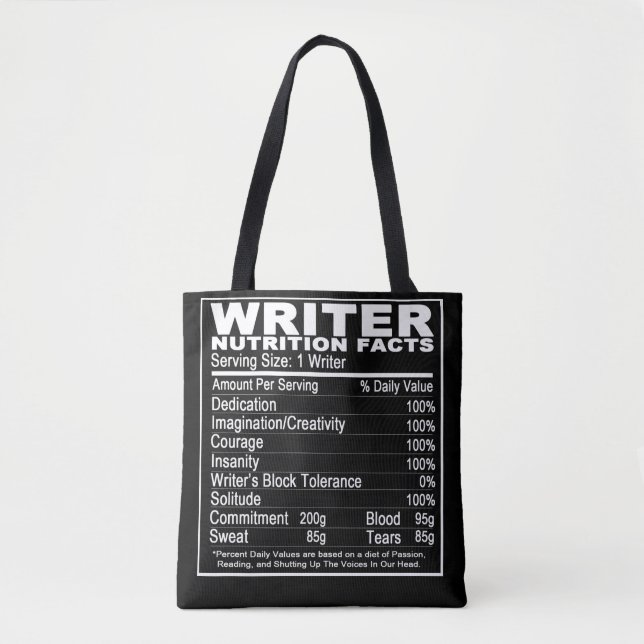 Writer's Nutrition Facts Tote Bag (Front)