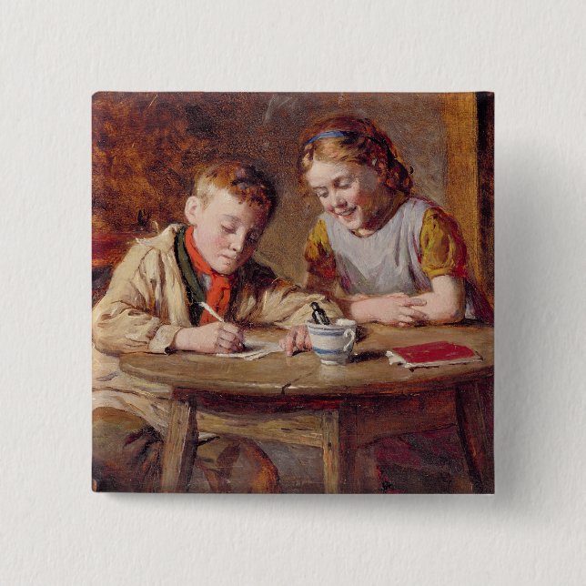 Writing a Letter (oil on panel) 15 Cm Square Badge (Front)