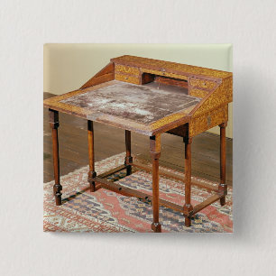 Writing desk, walnut with arabesque marquetry 15 cm square badge