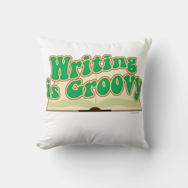 Writing Is Groovy Retro Author Cartoon Fun Cushion (Front)