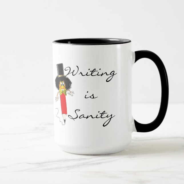 Writing is Sanity, Funny Clown Head on Pencil Mug (Right)