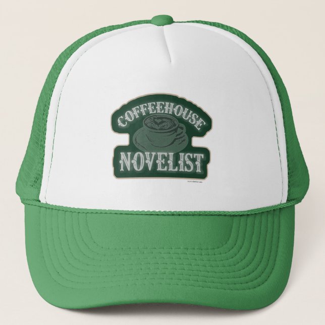 Writing Life Coffeehouse Novelist Slogan Trucker Hat (Front)