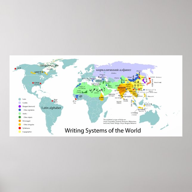 Writing Systems Map of the World Chart (Front)