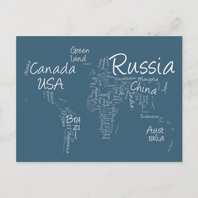 Writing Text Map of the World Map Postcard (Front)