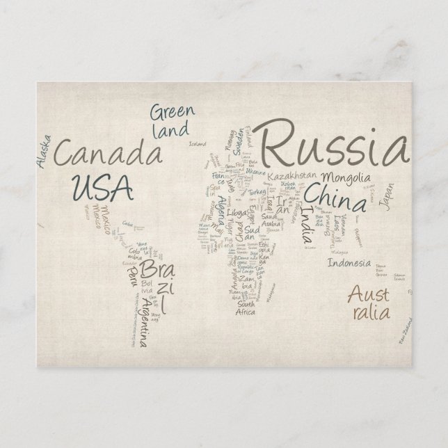 Writing Text Map of the World Map Postcard (Front)