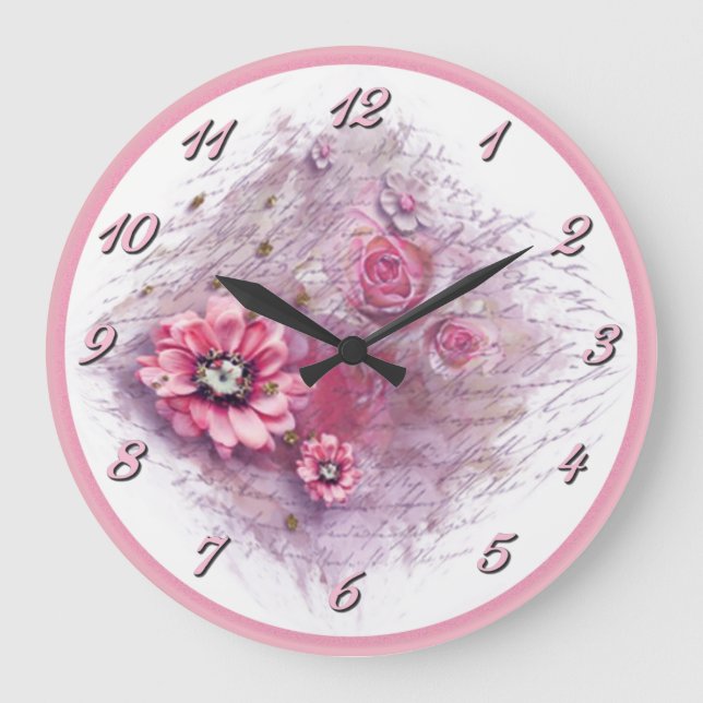 Written In Floral Pink Wall Clock (Front)