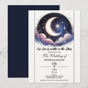 Written in Stars Watercolor Moon Wedding Invitation
