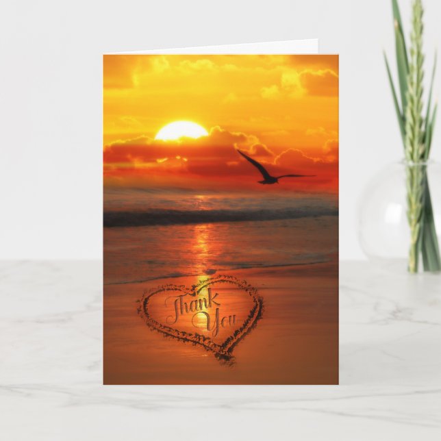 Written in the Sand on the Beach Sunset Thank You Card (Front)