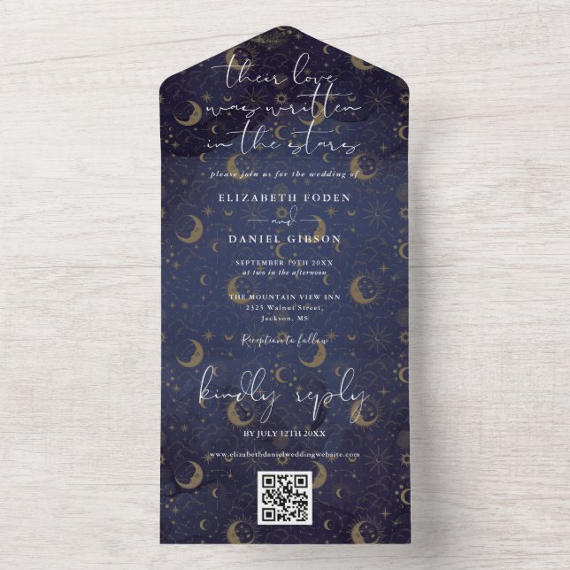 Written In The Stars Celestial QR Code Wedding All In One Invitation (Inside)
