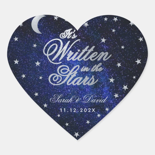 Written in the Stars Celestial Wedding Silver Moon Heart Sticker (Front)