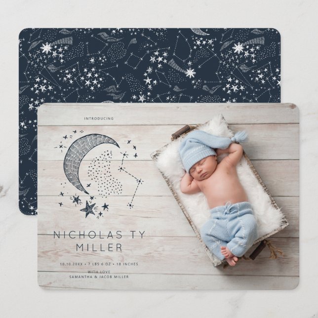 Written in the Stars Constellation Birth Announce Invitation (Front/Back)