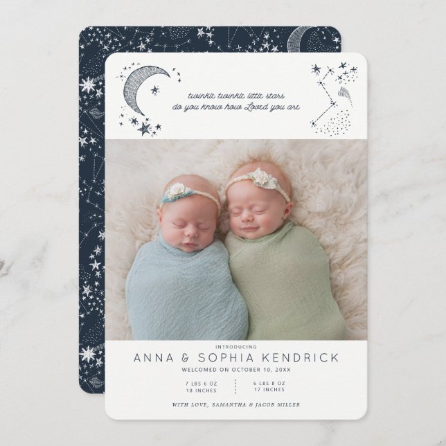 Written in the Stars Constellation Twins Announce Invitation (Front/Back)