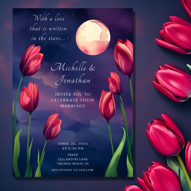 Written in the Stars Full Moon and Tulips Wedding Invitation (Front - Written in the Stars Full Moon and Tulips Wedding Invitation)