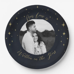 Written in the Stars Gold & Blue Celestial Photo Paper Plate