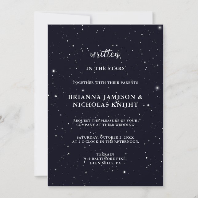 Written in the Stars Photo Calligraphy Wedding Invitation (Front)