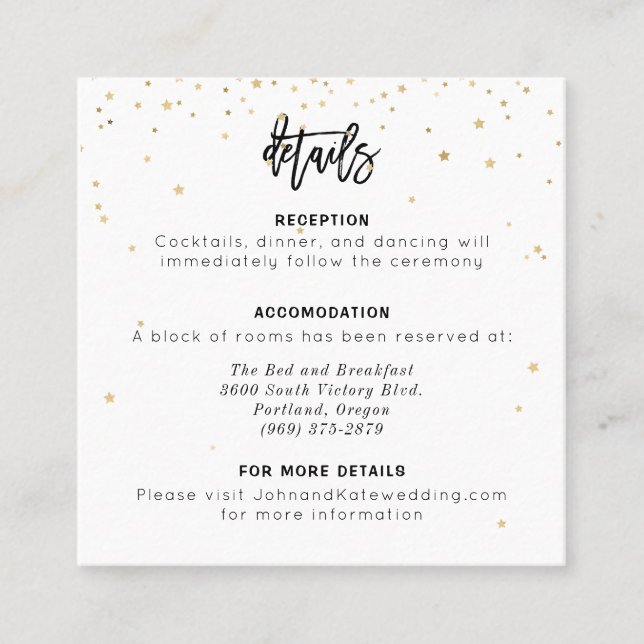 Written in the Stars Wedding Details Square Business Card (Front)