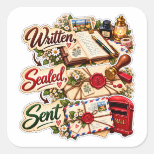 Written Sealed Sent – Vintage Letter Writing Square Sticker